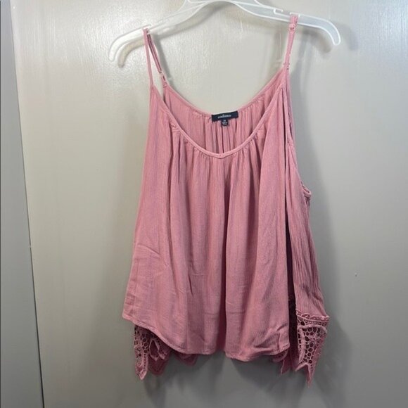 Pink Boho Tank Top With‎ Crochet Bell Sleeves - Picture 1 of 9